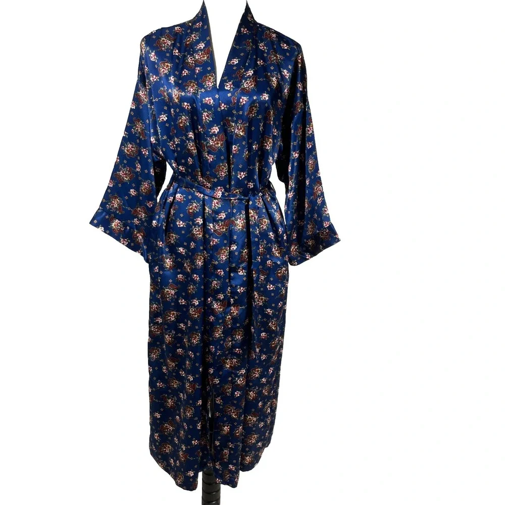 Vintage Intimate Affair California Satin Floral Paisley Wrap Robe Dress Large - Picture 2 of 6